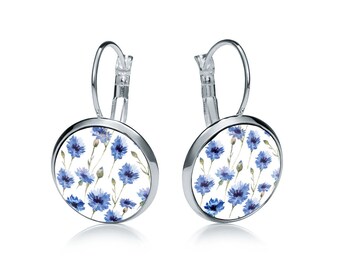 Earrings CORNFLOWERS gif for woman gift earrings polish folk art poland earring with floral design gift for mother, dangle earrings