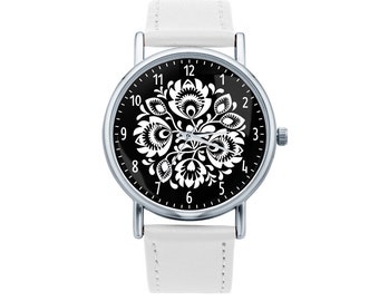 Watch with graphic FOLK FLOWERS Polish folk art, Gift for women, Gift for her, Unique Women watches, ethnic jewelry