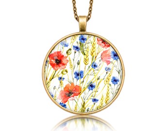 Medallion round AUTUMN FOLK gift for woman gift Necklace polish folk art poland Necklace with floral design gift for mother, ethnic jewelry