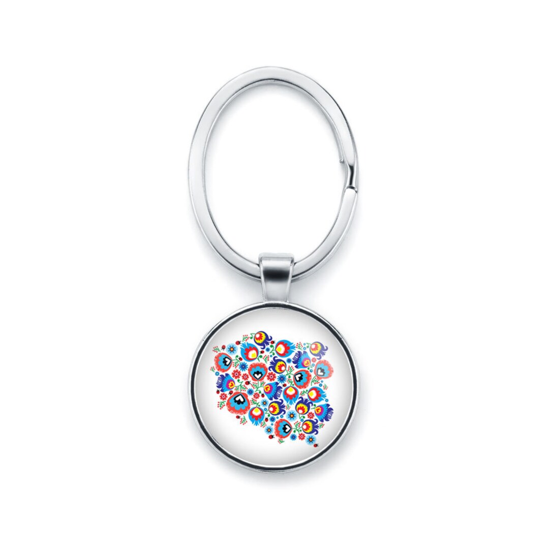 Keychain POLAND Polish Folk Art Poland Keyring With Floral Design Cute ...