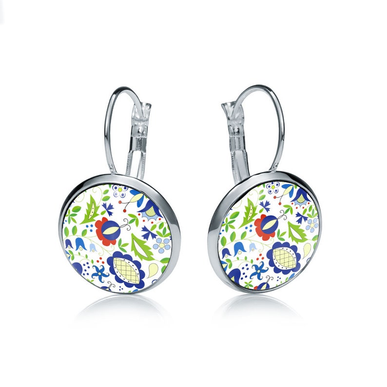 Earrings KASHUBIAN FLOWERS gif for woman gift earrings polish folk art poland earring with floral design gift for mother, dangle earrings image 1