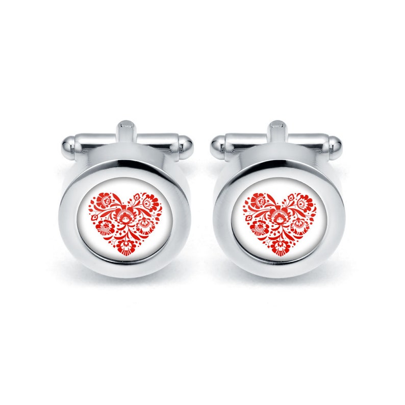 Elegant cufflinks FOLK LOVE gift for man polish folk art poland cufflinks with floral design gift for father groom wedding cufflinks, unique image 1