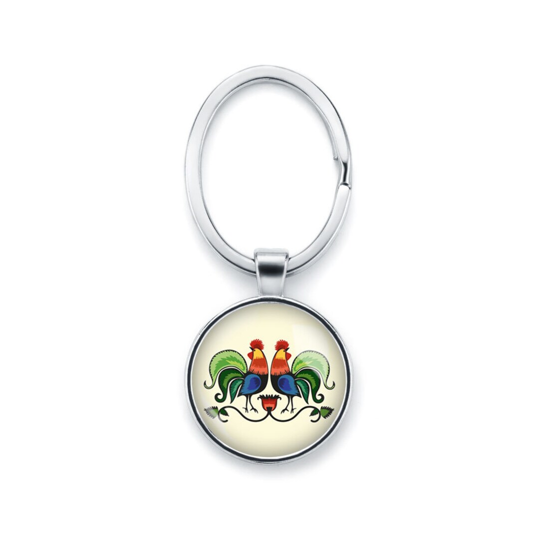 Keychain ROOSTERS Polish Folk Art Poland Keyring With Floral Design ...