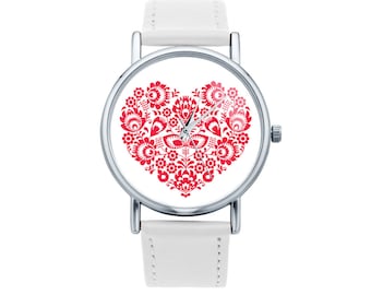 Watch with graphic LUDOWE LOVE Polish folk art, Gift for women, Gift for her, Unique Women watches, ethnic jewelry