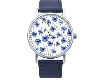 Watch with graphic CORNFLOWERS Polish folk art, Gift for women, Gift for her, Unique Women watches, ethnic jewelry