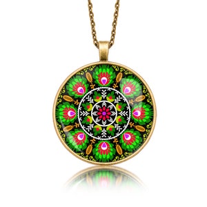 Medallion round LOWICKA CUTOUT gift for woman gift Necklace polish folk art poland Necklace with floral design gift for mother ethnic image 1