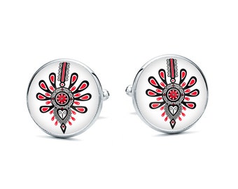 Cufflinks PARZENICA gift for man polish folk art poland cufflinks with floral design gift for father groom wedding cufflinks, unique