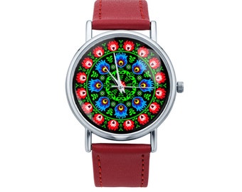 Watch with graphic CUTOUT Polish folk art, Gift for women, Gift for her, Unique Women watches, ethnic jewelry