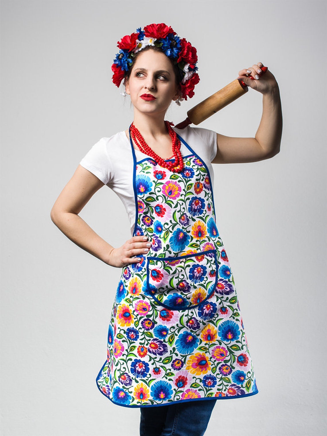 Apron Folk Flowers, Polish Folk Art, Gift for Women, Gift for Her