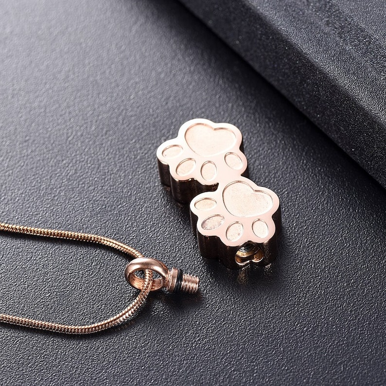Pet Paw Necklace Rose Gold Pendant Ashes Urn Cat Puppy Pet Ashes Urn Necklace Pendant Dog Memorial Keepsake Cremation Jewellery
