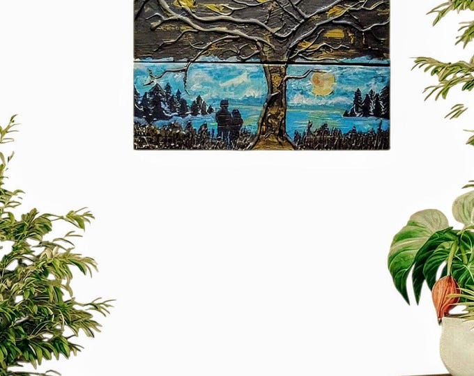 Original mixed-media artwork- "Dual Horizon" 2 pc/diptych painting Small ready to hang Art decor