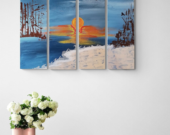 Quadriptych- 4 Panel Abstract Landscape Ocean/ Sea Painting original artwork acrylic paints on canvas Landscape Painting