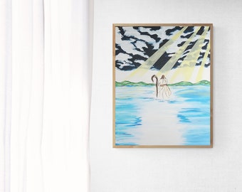 God Walking on water painting 16×20 canvas art home decor Inspirational Art