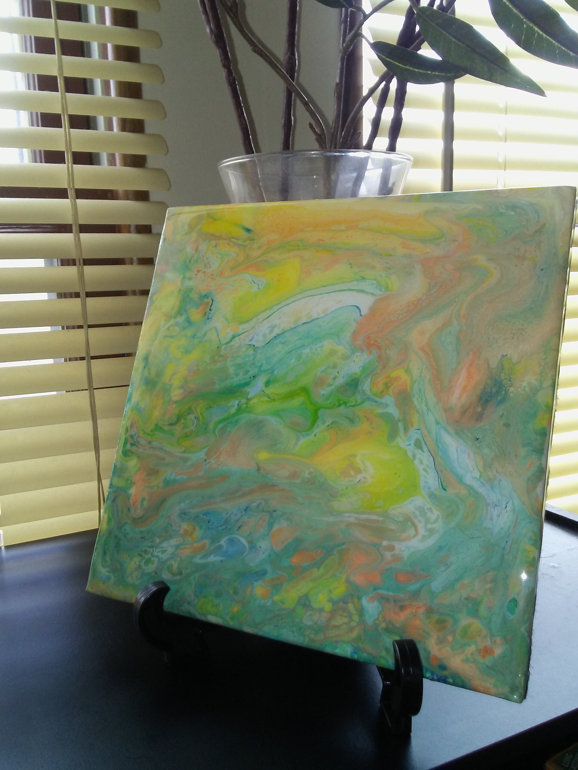 8×8 Poured acrylics on ceramic tile