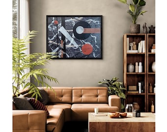 Geometric Abstract Painting: Splattered Acrylics on Canvas (16"x20")