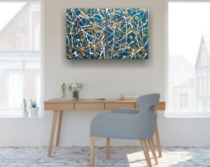 11"×14"×1.5" Abstract diptych splatter painting