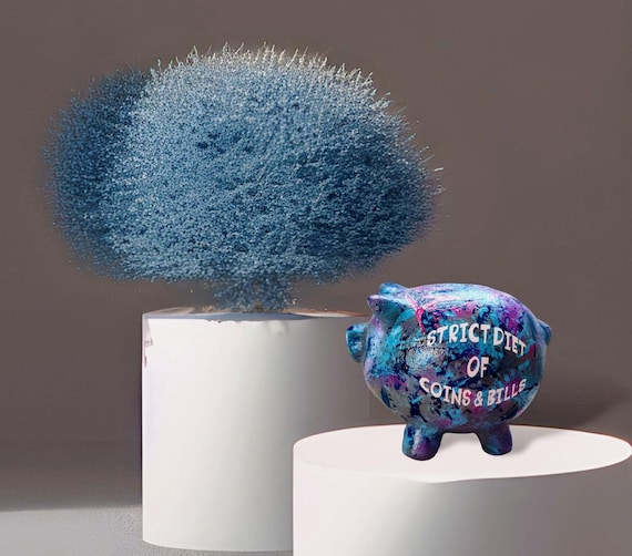 Ceramic Piggy Bank- Small acrylic hand painted abstract piggy bank. Ceramic art, home decor Unique affordable gift ideas Abstract Artwork