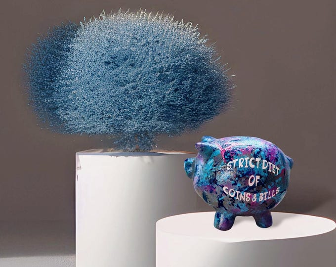 Ceramic Piggy Bank- Small acrylic hand painted abstract piggy bank. Ceramic art, home decor Unique affordable gift ideas Abstract Artwork