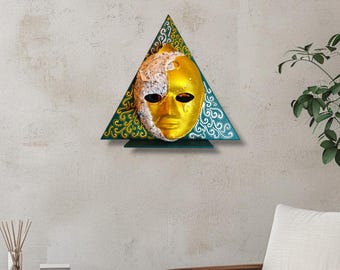 Triangle Mask Wall Art: Crushed Glass Shelf Decor