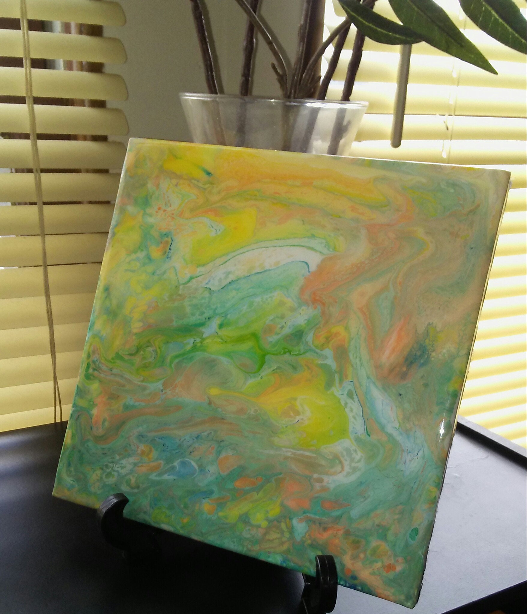 8×8 Poured acrylics on ceramic tile