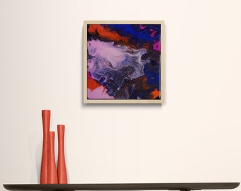 Resin Coated Abstract Painting: Original Framed Artwork, Birch Wood Frame