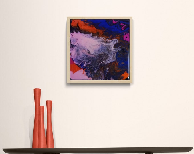 Wood Framed Artwork Abstract Painting Resin Coated Ready To Hang Artwork Original Abstract Painting Framed Art Wood Framed
