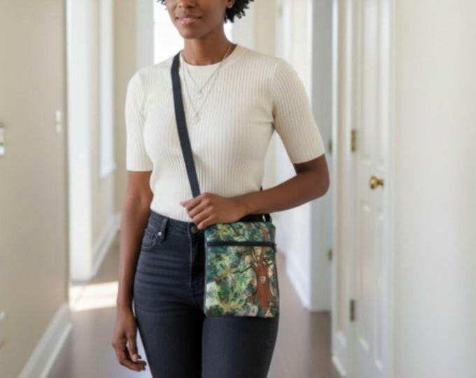 Hand Painted Adjustable Crossbody Bag- small wearable abstract bag. Art on the Run.