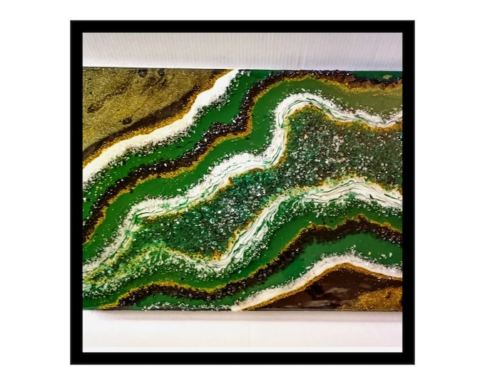 African Geode Collection- "River of Wealth" 18"×24" Abstract Fluid Resin Artwork Abstract Landscape Resin Hard Top Finish