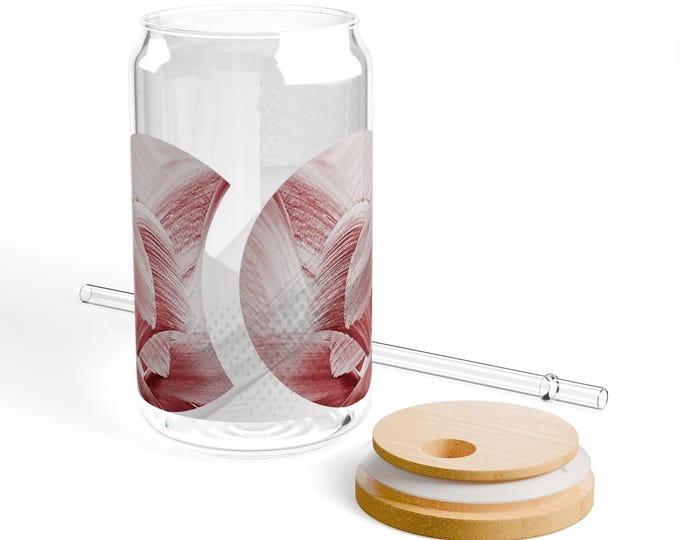 Floral Sipper Glass: 16oz Tempered Glass with Tritan Straw
