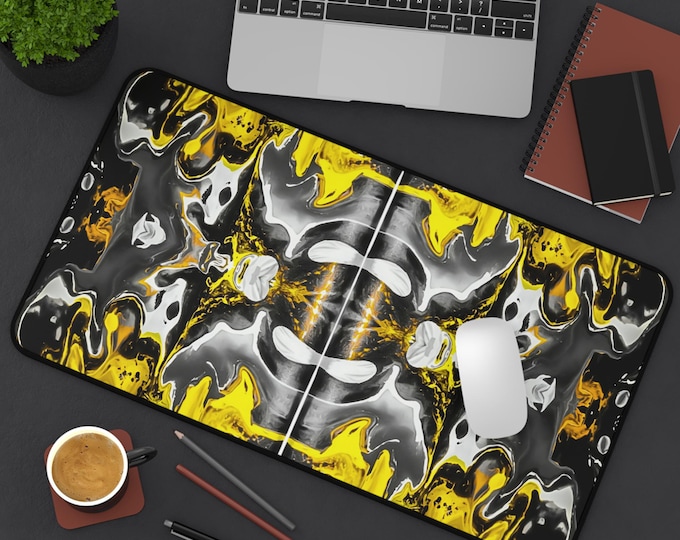 Abstract Yellow & Black Desk Mat: Stylish Home Office Decor