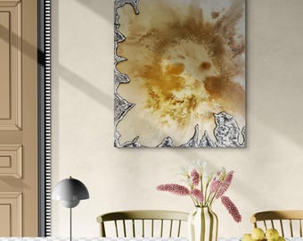 Abstract Canvas Table: Handmade Textured Painting, Resin Finish, Removable Legs