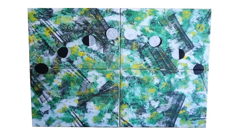 Moon Phase Abstracture-4pc Canvas Abstract Art Painting Set Quadriptych set Ready-to-hang Artwork Original Abstract Painting Acrylic Art image 2