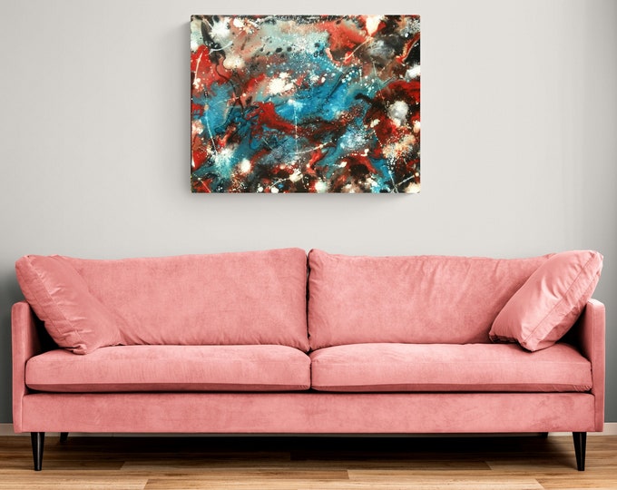 16"×20" Abstract fluid splatter mix art with texture