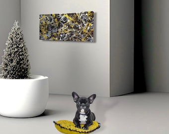 Gold Splatter Abstract Resin Canvas Art: Black and White Decor