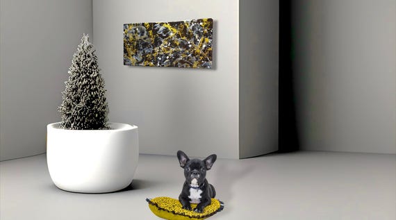10"×20"×0.5" Gold, black and white fluid splatter abstract resin canvas art for your decor Glitter and high shine ready to hang canvas art