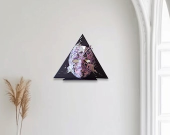 Triangle Mask Wall Art: Crushed Glass Shelf Decor (14")