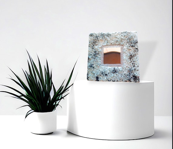 Mirror Crush- Small hand painted mirror decor with crushed glass and resin. Acrylic paints and faux diamond. Textured art.