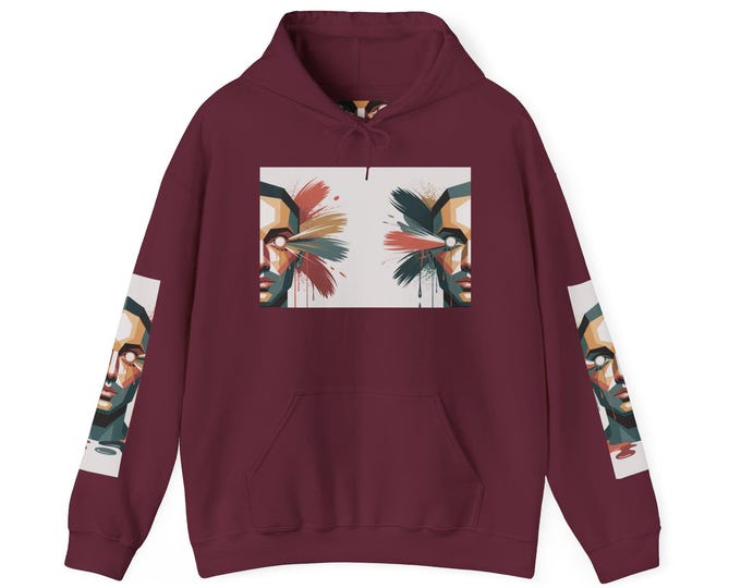 Abstract Portrait Art Hoodie: Unisex Cotton-Poly Blend, Cozy Streetwear