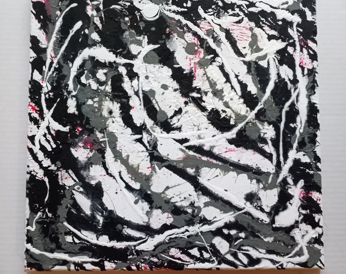 Textured Original Abstract Painting 14"×14" Splatter Art Matte Acrylic Colors