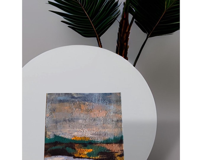 Prairie Lake- 8"×10" ×1.5" Original Abstract landscape acrylic painting on deep edge canvas Wall art decor Textured Abstract painting Art