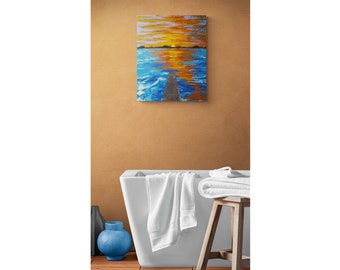 Sunset At The Lake- Abstracted Landscape Original Painting wall art hangings decor abstract artwork landscape art