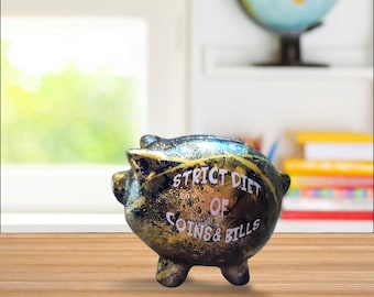 Hand Painted Ceramic Piggy Bank: Abstract Gold Glitter Decor
