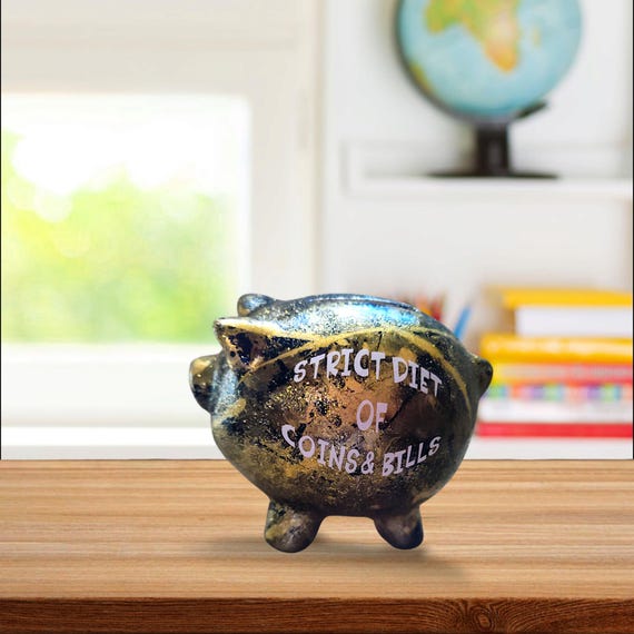Ceramic Piggy Bank- Small acrylic hand painted abstract piggy bank. Ceramic art, home decor Unique affordable gift ideas Abstract Artwork