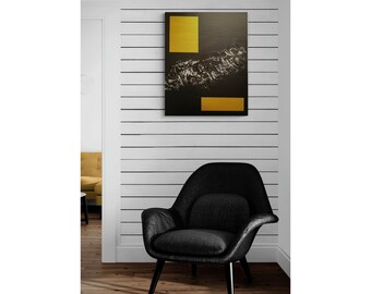 Textured Abstract Canvas Art: Black, White & Gold Painting (16x20 Unframed)