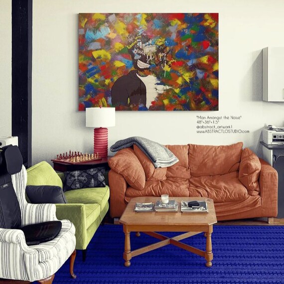 Large Abstract 3D Canvas Painting acrylics on canvas Deep edges painted on all sides Ready-to-hang Artwork 48"×36"×1.5" Art Decor