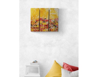 3pc Abstract Wall Art Set- Original triptych canvas artwork painting; ready to hang art decor, small wall art hangings