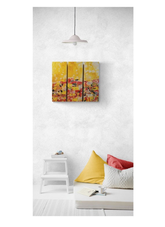 3pc Abstract Wall Art Set- Original triptych canvas artwork painting; ready to hang art decor, small wall art hangings