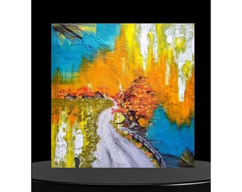 Original Textured Acrylic Landscape Painting: Colorful Abstract Art (14"x14")