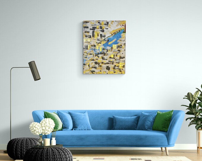 Gold Winter By The Lake- Original Abstract Painting on Stretched Canvas Ready-to-hang