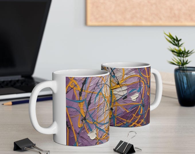 Artistic Ceramic Coffee Mug: Abstract Design, Colorful Kitchen Decor